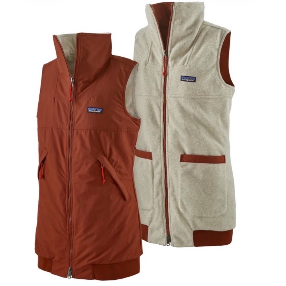 Patagonia Reversible Shelled Synchilla Vest Rust Orange Oatmeal Women's Medium
